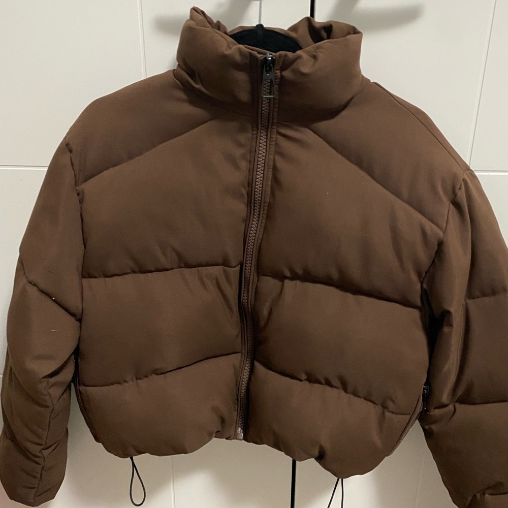 Cropped Brown Puffer Jacket - Women's Puffers & Coats